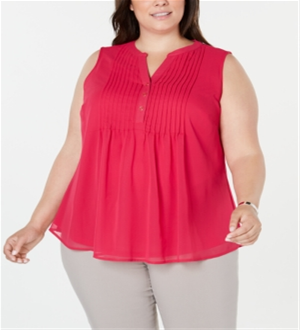 Blusa plissada plus size feminina Charter Club - Rosa marroquino, tamanho 4X