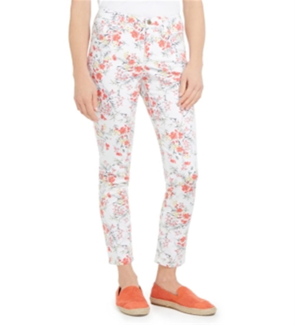 Calça jeans Capri Bristol com estampa floral feminina Charter Club, branca, tamanho 4