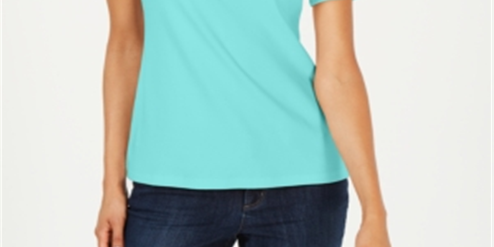 Karen Scott Top Henley de Algodão Feminino Petite Azul Tamanho Petit G