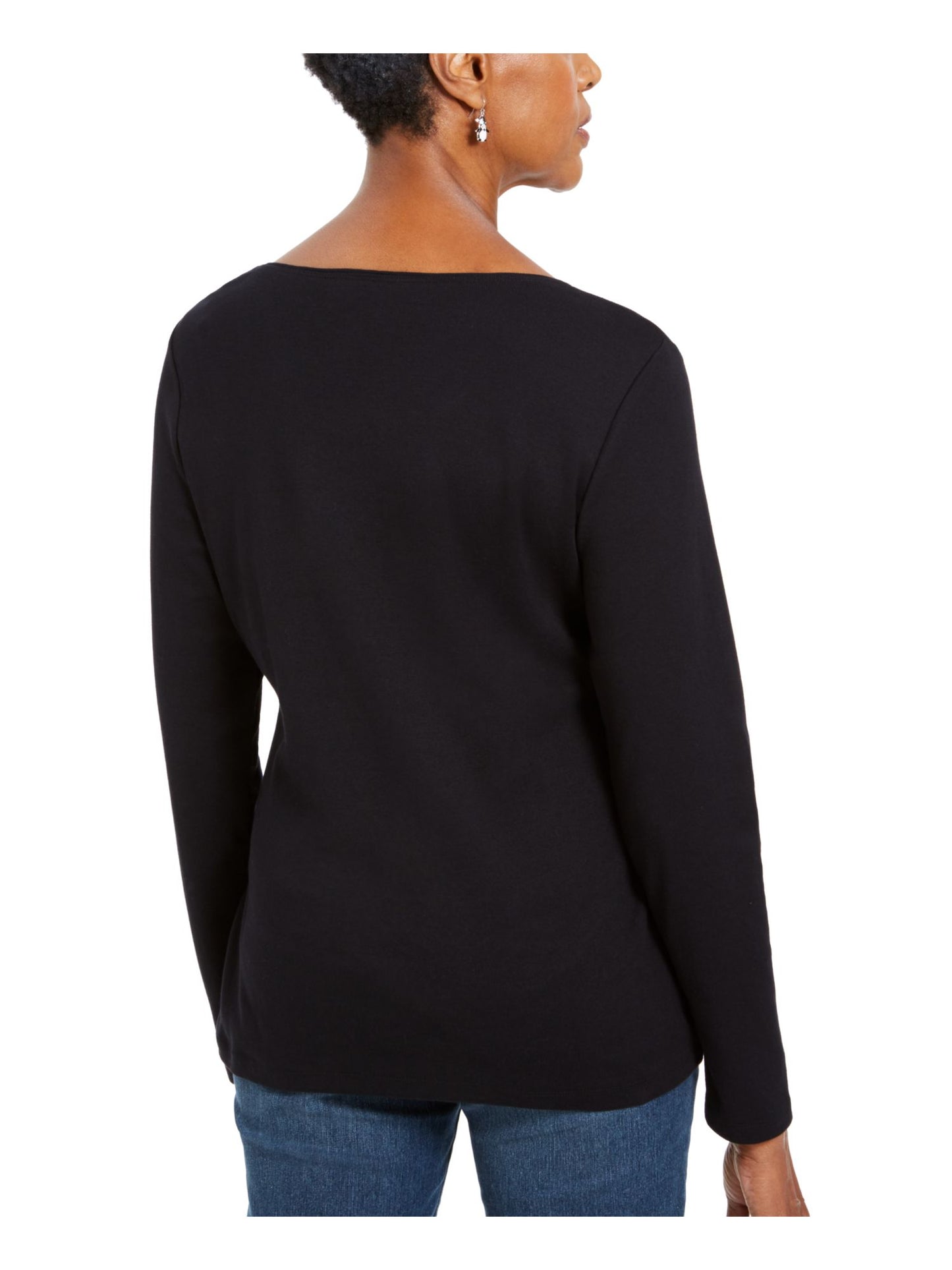 Camiseta feminina Karen Scott manga comprida, preta, tamanho pequeno e pequeno