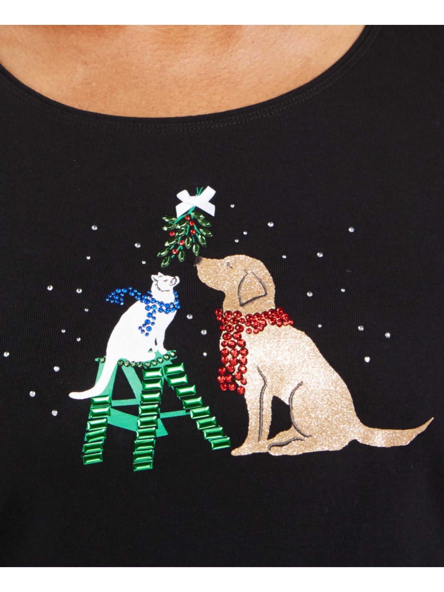 Camiseta feminina Karen Scott manga comprida, preta, tamanho pequeno e pequeno
