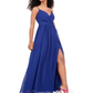 Vestido de festa feminino City Studios, com fenda, alças finas, decote coração, comprimento total, estilo flare, azul, tamanho 7