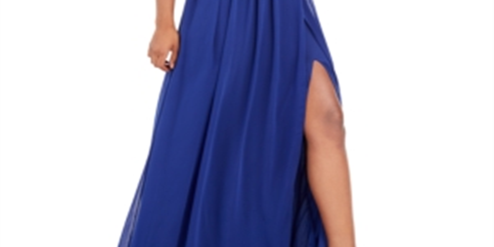 Vestido de festa feminino City Studios, com fenda, alças finas, decote coração, comprimento total, estilo flare, azul, tamanho 7