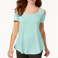 Camiseta feminina JM Collection com ombros descobertos e manga curta, azul, tamanho pequeno