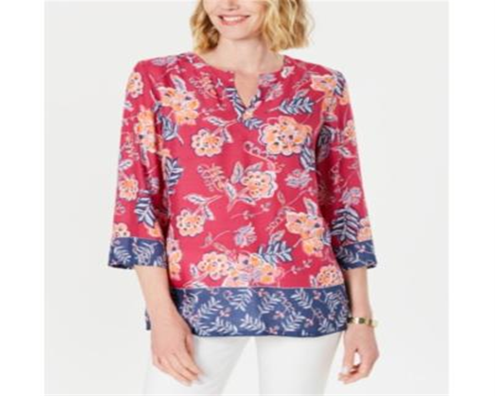 Túnica feminina Charter Club Petite com estampa floral dupla, rosa marroquino, tamanho combinado Petite G