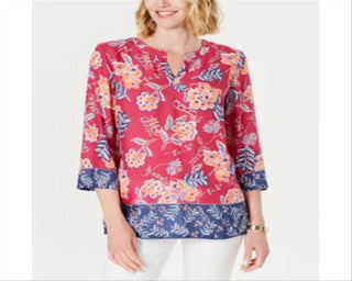 Túnica feminina Charter Club Petite com estampa floral dupla, rosa marroquino, tamanho combinado Petite G