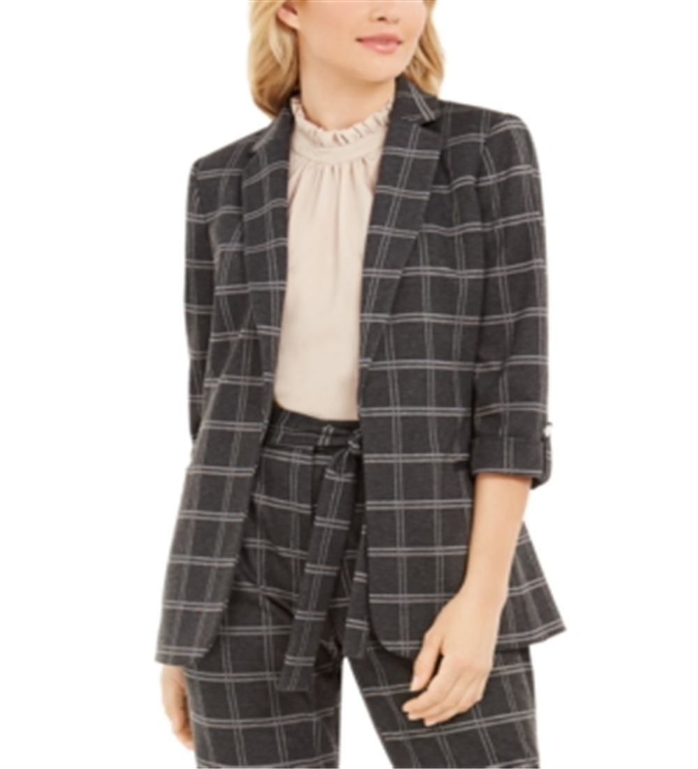 Calvin Klein Jaqueta Feminina Xadrez Elástico Preta Tamanho 14P