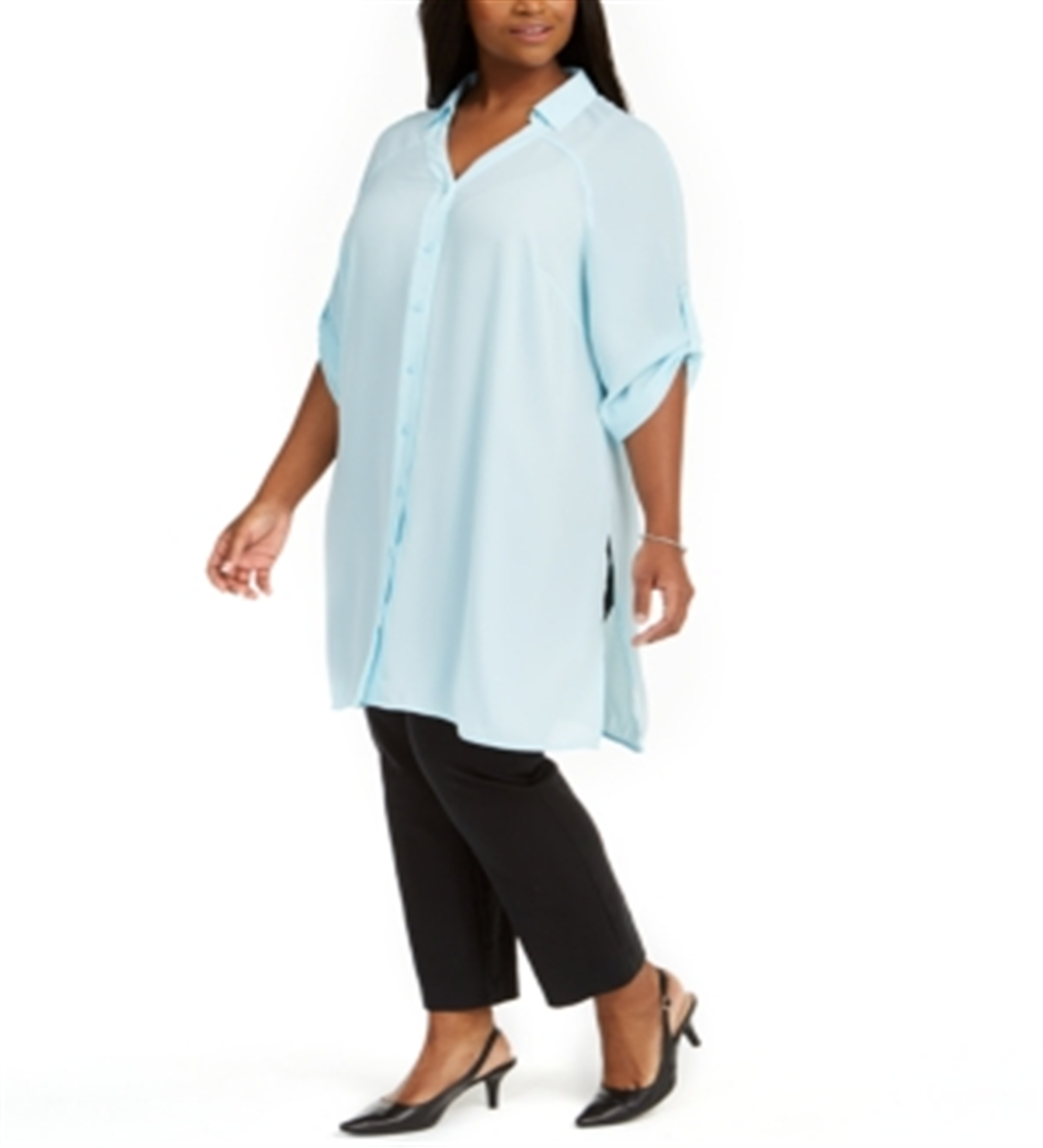 Camisa túnica longa plus size feminina Alfani Oasis Blue 3X