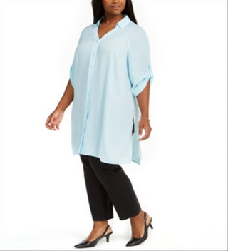 Camisa túnica longa plus size feminina Alfani Oasis Blue 3X