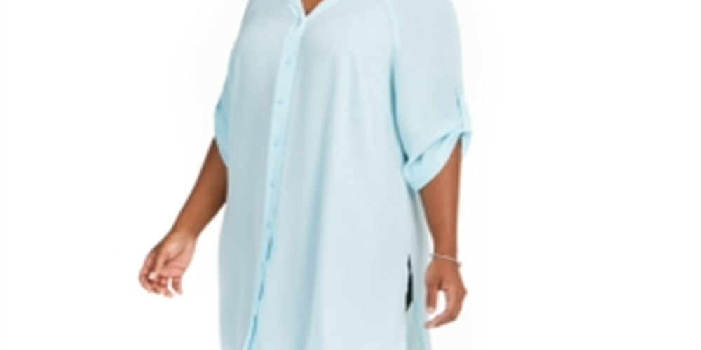 Camisa túnica longa plus size feminina Alfani Oasis Blue 3X
