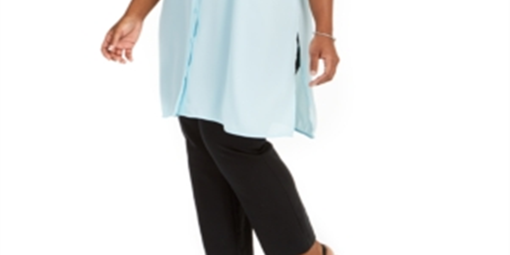 Camisa túnica longa plus size feminina Alfani Oasis Blue 3X