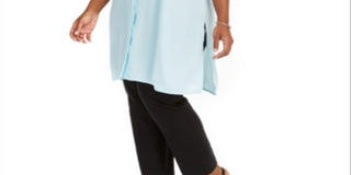 Camisa túnica longa plus size feminina Alfani Oasis Blue 3X
