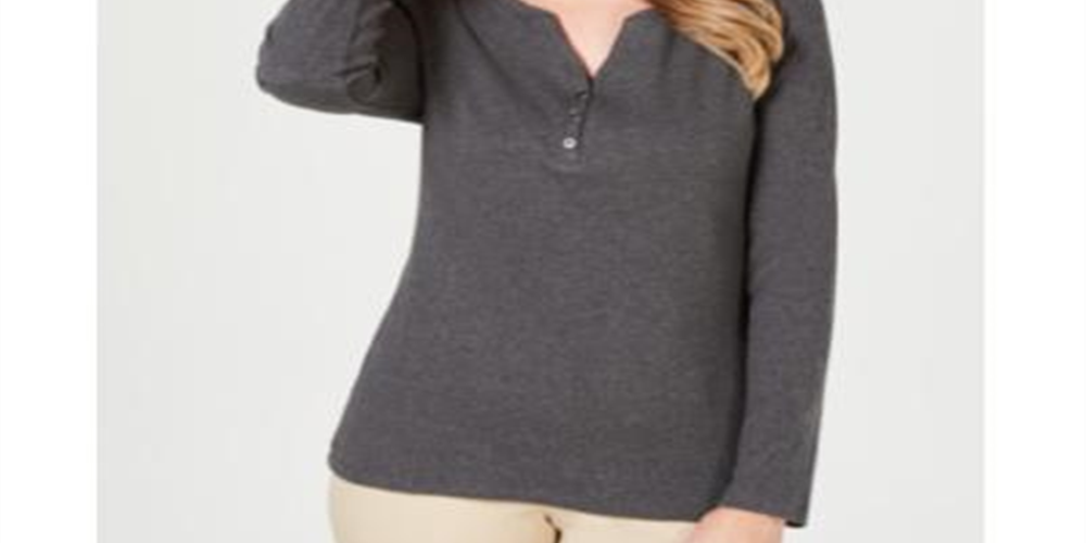Karen Scott Top Henley Feminino Preto Tamanho Grande