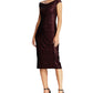 Vestido de coquetel feminino Ralph Lauren com lantejoulas, manga curta, decote canoa, midi, preto, tamanho 0