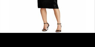 Vestido de coquetel feminino Ralph Lauren com lantejoulas, manga curta, decote canoa, midi, preto, tamanho 0