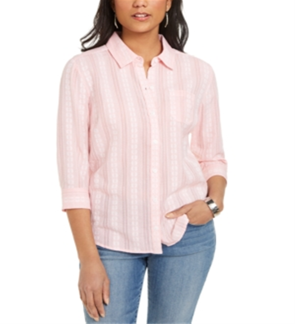 Karen Scott Feminino Petite Cotton Floral Dobby Shi Coral Topázio PS