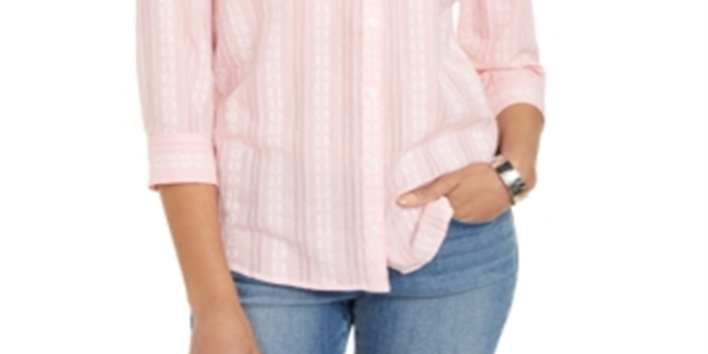 Karen Scott Feminino Petite Cotton Floral Dobby Shi Coral Topázio PS