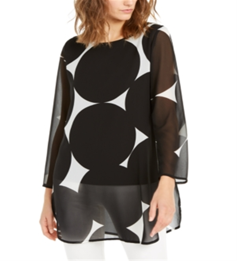Túnica transparente estampada feminina Alfani, preta, tamanho XS