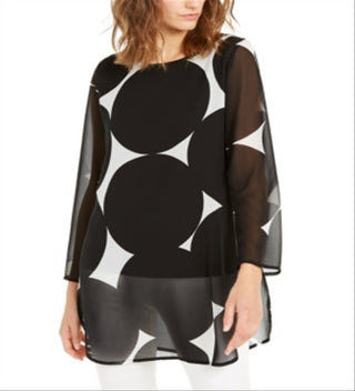 Túnica transparente estampada feminina Alfani, preta, tamanho XS