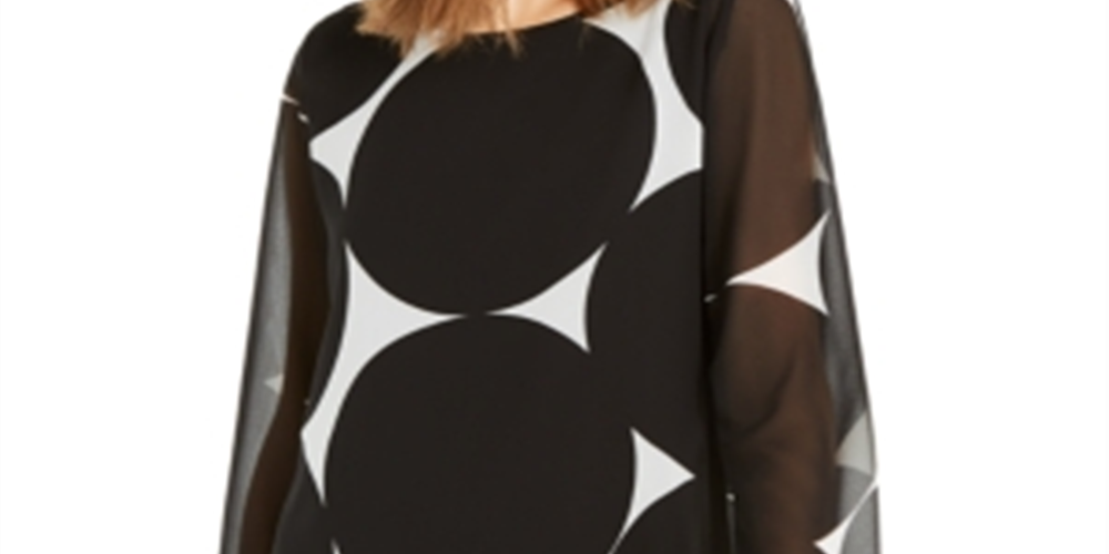 Túnica transparente estampada feminina Alfani, preta, tamanho XS