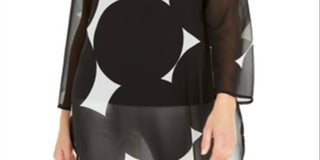 Túnica transparente estampada feminina Alfani, preta, tamanho XS