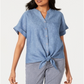 Camisa feminina Charter Club Petite Linen com amarração frontal, azul, tamanho PXL