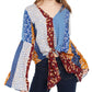 Blusa feminina POLLY &amp; ESTHER com estampa de gravata e manga sino, decote em V, azul, vários tamanhos M