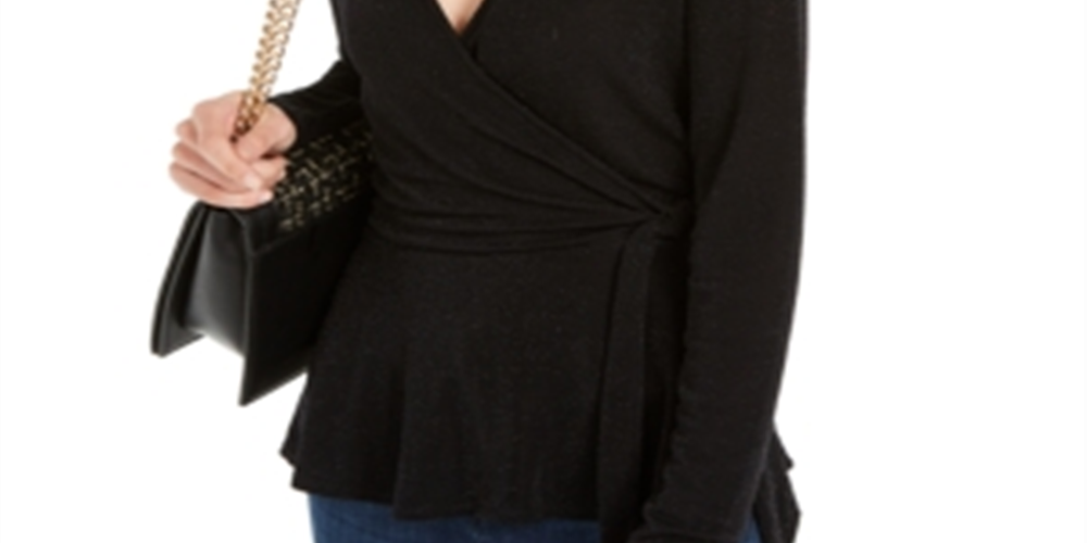 Suéter feminino INC Metallic Surplice, preto profundo, tamanho XS