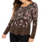 Blusa feminina de manga comprida com estampa mista Style &amp; Co, marrom, tamanho XS