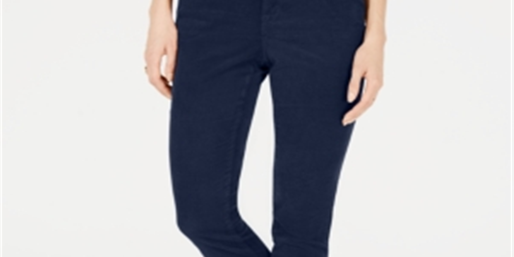 Jeans feminino slim fit estilo &amp; co., de veludo cotelê, tamanho 14, azul, para emagrecimento da barriga