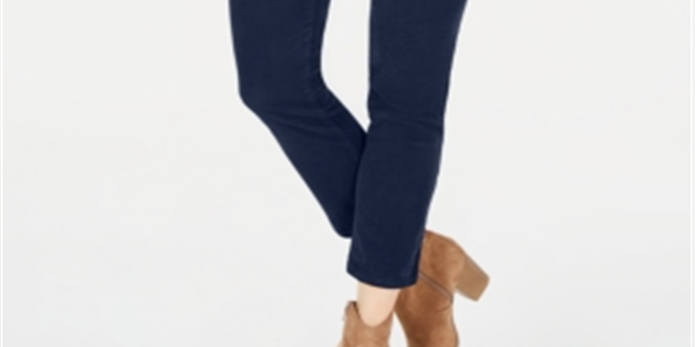 Jeans feminino slim fit estilo &amp; co., de veludo cotelê, tamanho 14, azul, para emagrecimento da barriga