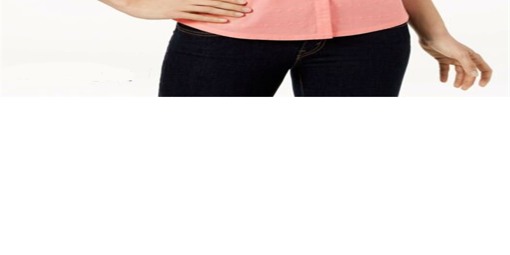 Camisa feminina Karen Scott Petite de algodão com ilhós, nova! Rosa, tamanho Petit P