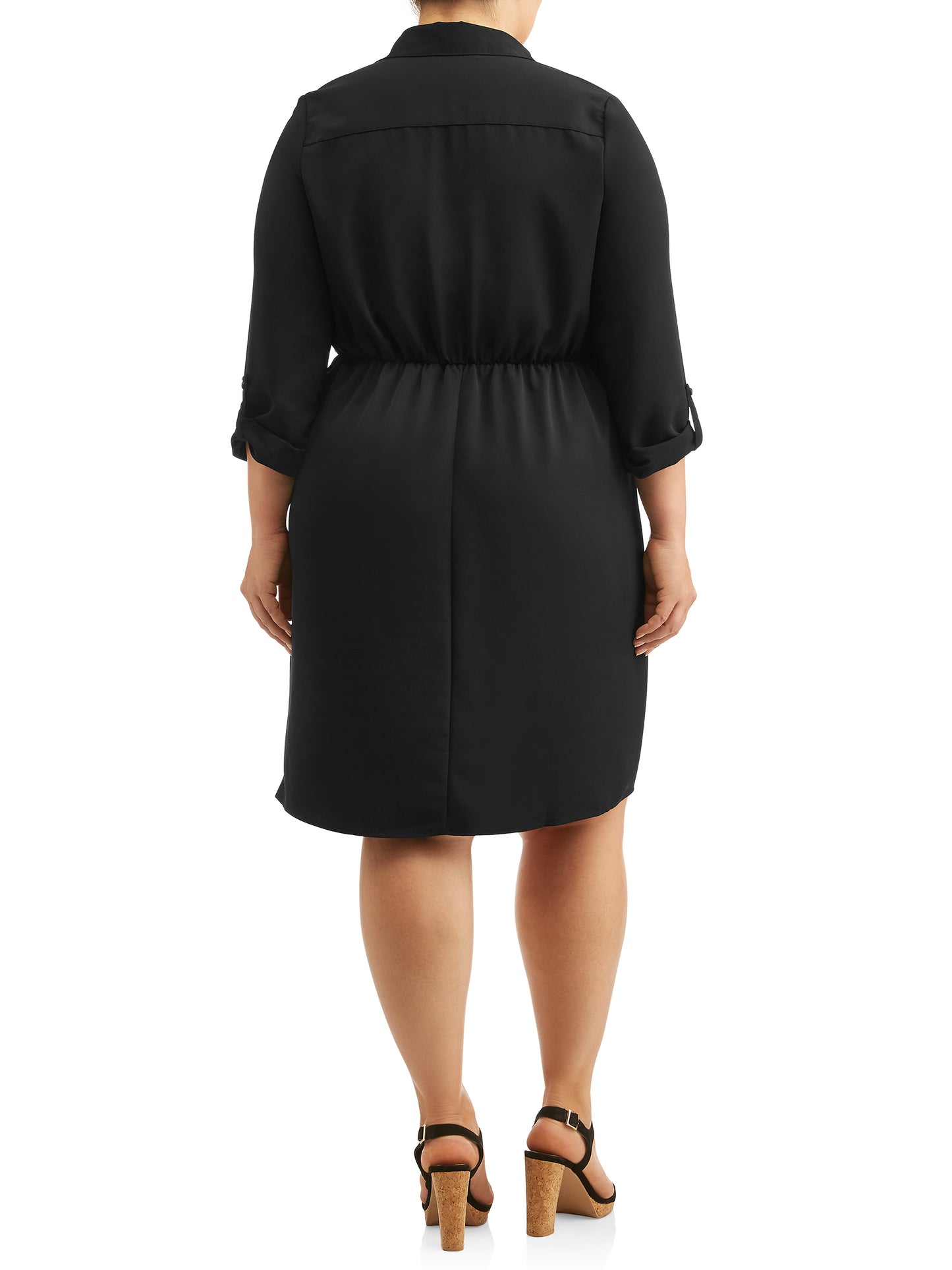 Vestido de camisa feminino LOVE SQUARED com manga 3/4 e comprimento até o joelho, preto, tamanho 1X