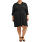 Vestido de camisa feminino LOVE SQUARED com manga 3/4 e comprimento até o joelho, preto, tamanho 1X