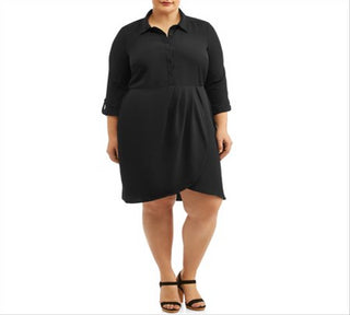 Vestido de camisa feminino LOVE SQUARED com manga 3/4 e comprimento até o joelho, preto, tamanho 1X