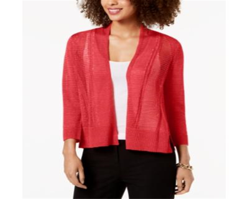 Cardigan Alfani Feminino Petite com Ponto Misto e Abertura Frontal - Vermelho Coral Branch Tamanho Petite XL