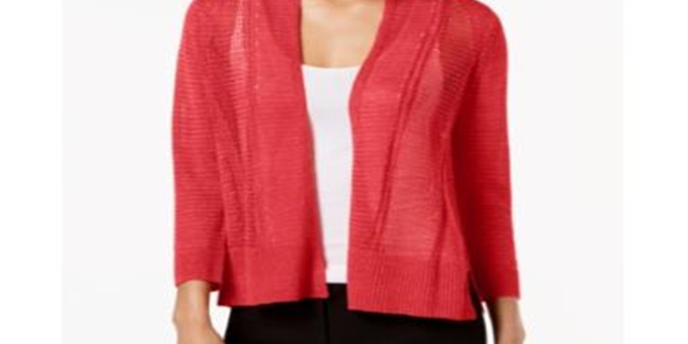 Cardigan Alfani Feminino Petite com Ponto Misto e Abertura Frontal - Vermelho Coral Branch Tamanho Petite XL