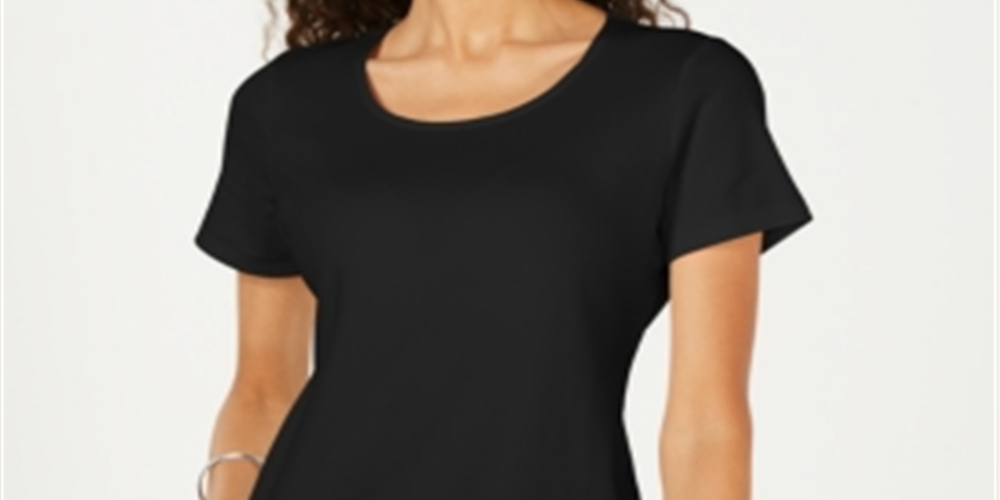 Karen Scott Top feminino de algodão com decote redondo, tamanho PL, preto profundo
