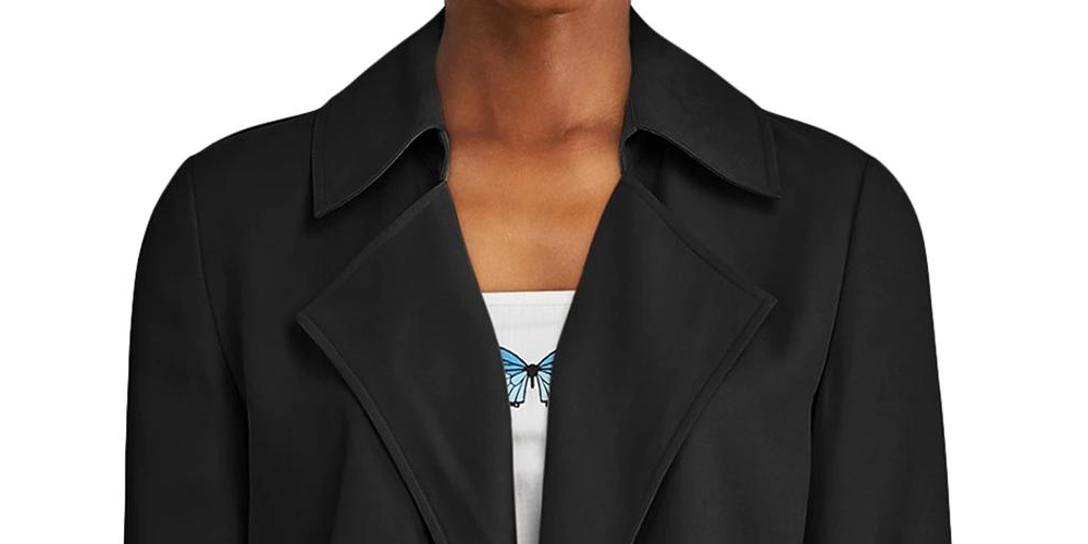 Jaqueta trench coat feminina Bar III com abertura frontal, preta, tamanho M -