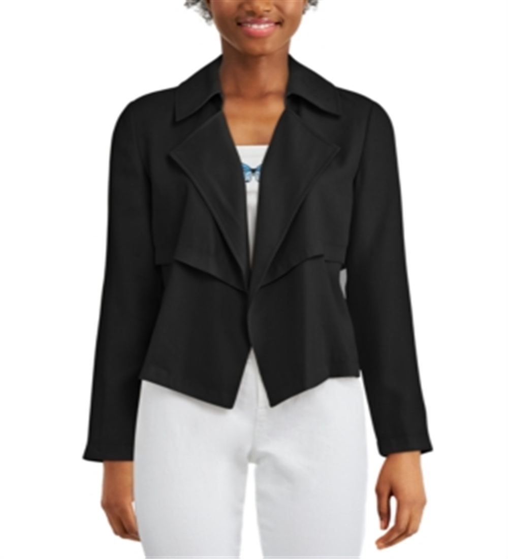 Jaqueta trench coat feminina Bar III com abertura frontal, preta, tamanho M -