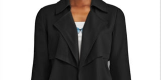 Jaqueta trench coat feminina Bar III com abertura frontal, preta, tamanho M -