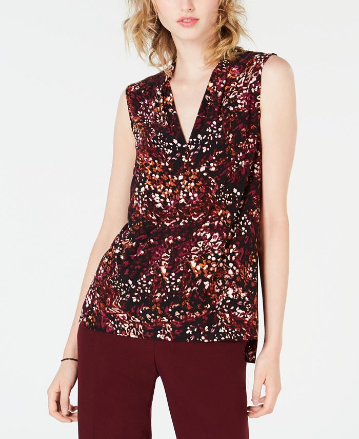 Bar III Feminino Estampado Decote V Shell Vermelho Tamanho Médio