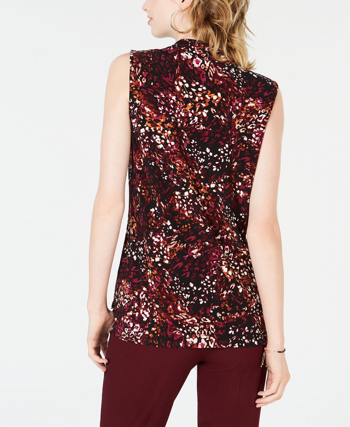 Bar III Feminino Estampado Decote V Shell Vermelho Tamanho Médio