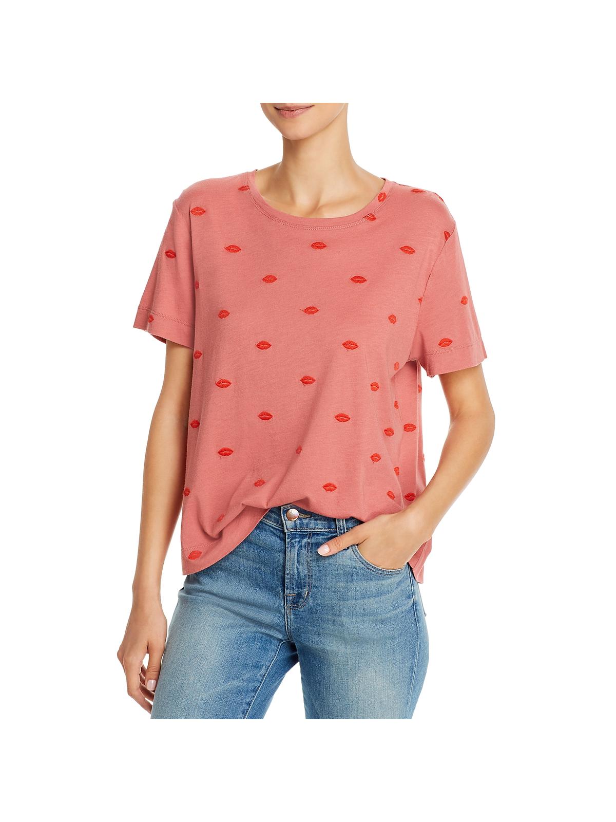 Camiseta feminina esplêndida "For the Love of" com mangas curtas bordadas, vermelha, tamanho G