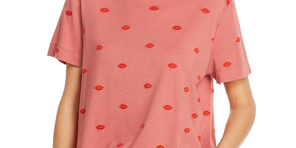 Camiseta feminina esplêndida "For the Love of" com mangas curtas bordadas, vermelha, tamanho G