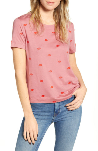 Camiseta feminina esplêndida "For the Love of" com mangas curtas bordadas, vermelha, tamanho G