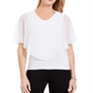 JM Collection Top feminino com sobreposição pequena, branco brilhante, tamanho PS