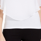 JM Collection Top feminino com sobreposição pequena, branco brilhante, tamanho PS