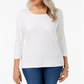 Karen Scott Top feminino com decote redondo, branco, tamanho G
