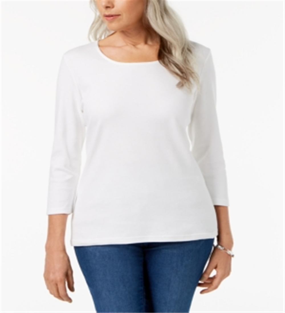 Karen Scott Top feminino com decote redondo, branco, tamanho G